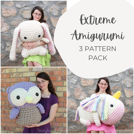 3 PATTERN Bundle Pack Extreme Amigurumis, Unicorn, Bunny, & Owl