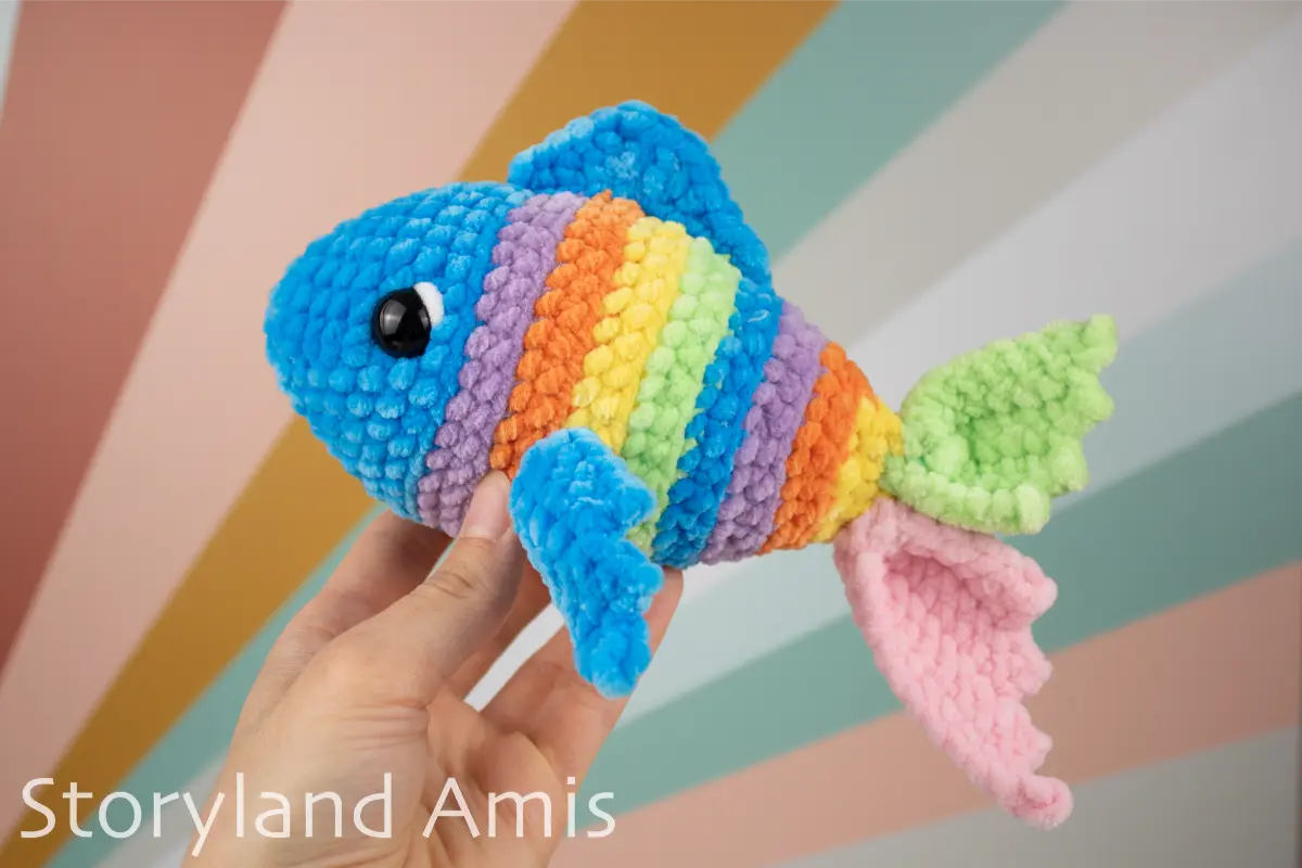 Crochet PATTERN: Plush Yarn Coral the Rainbow Fish Amigurumi