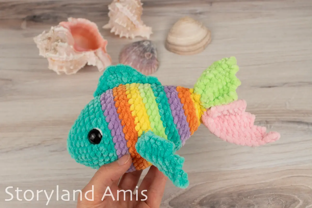 Crochet PATTERN: Plush Yarn Coral the Rainbow Fish Amigurumi